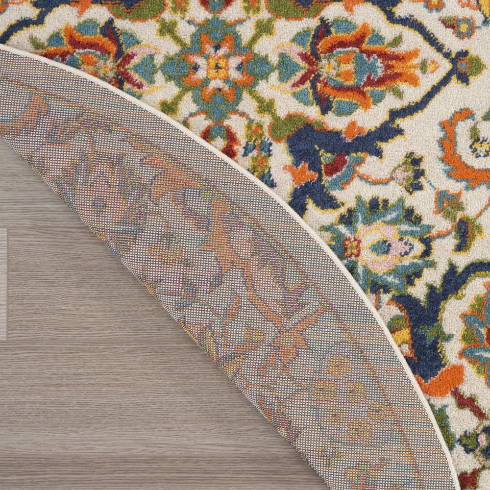 8' Ivory Round Floral Power Loom Area Rug