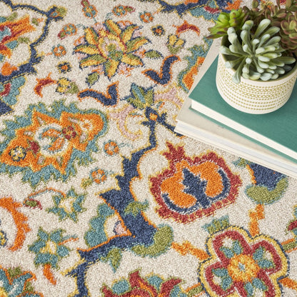 8' Ivory Round Floral Power Loom Area Rug