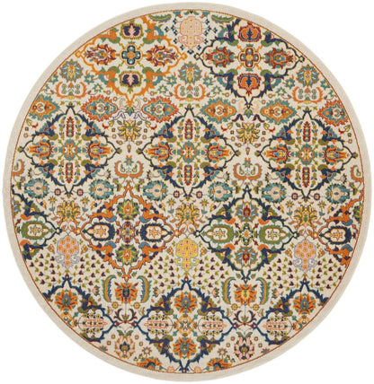 8' Ivory Round Floral Power Loom Area Rug