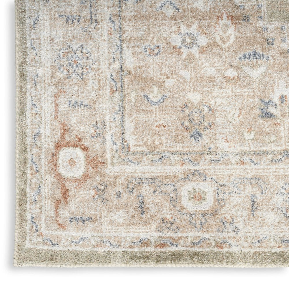 9' X 12' Khaki Oriental Power Loom Distressed Washable Area Rug