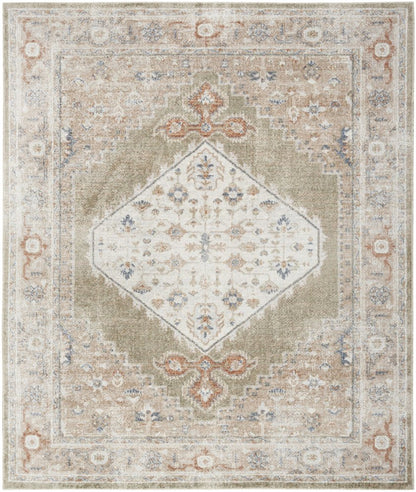 9' X 12' Khaki Oriental Power Loom Distressed Washable Area Rug
