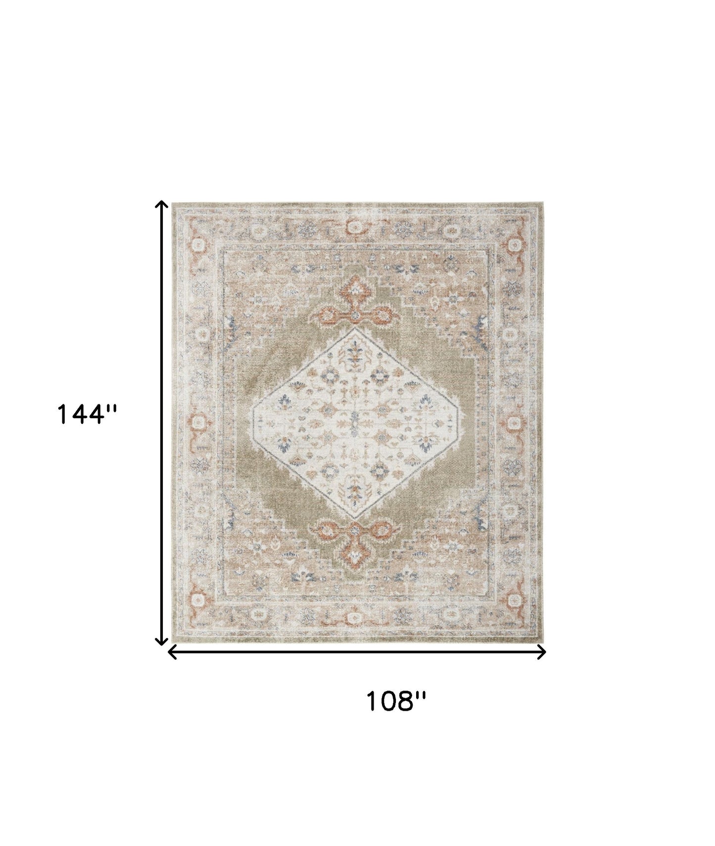 9' X 12' Khaki Oriental Power Loom Distressed Washable Area Rug