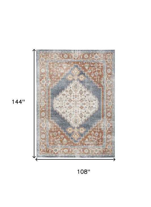 9' X 12' Ivory Oriental Power Loom Distressed Area Rug