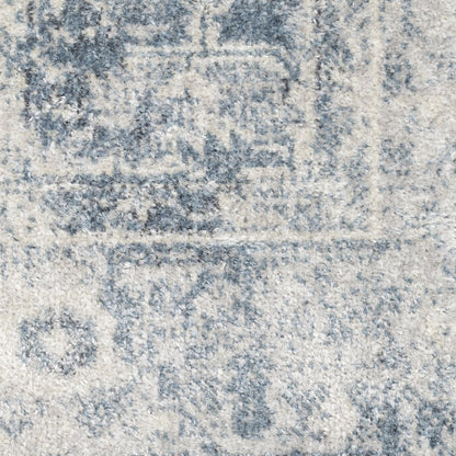 9' X 12' Blue and Ivory Oriental Power Loom Distressed Area Rug