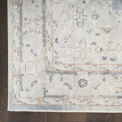 9' X 12' Light Blue Oriental Power Loom Distressed Area Rug