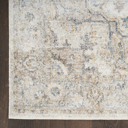 9' X 12' Light Blue Oriental Power Loom Distressed Area Rug