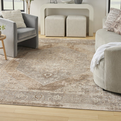 9' X 12' Beige Oriental Power Loom Area Rug