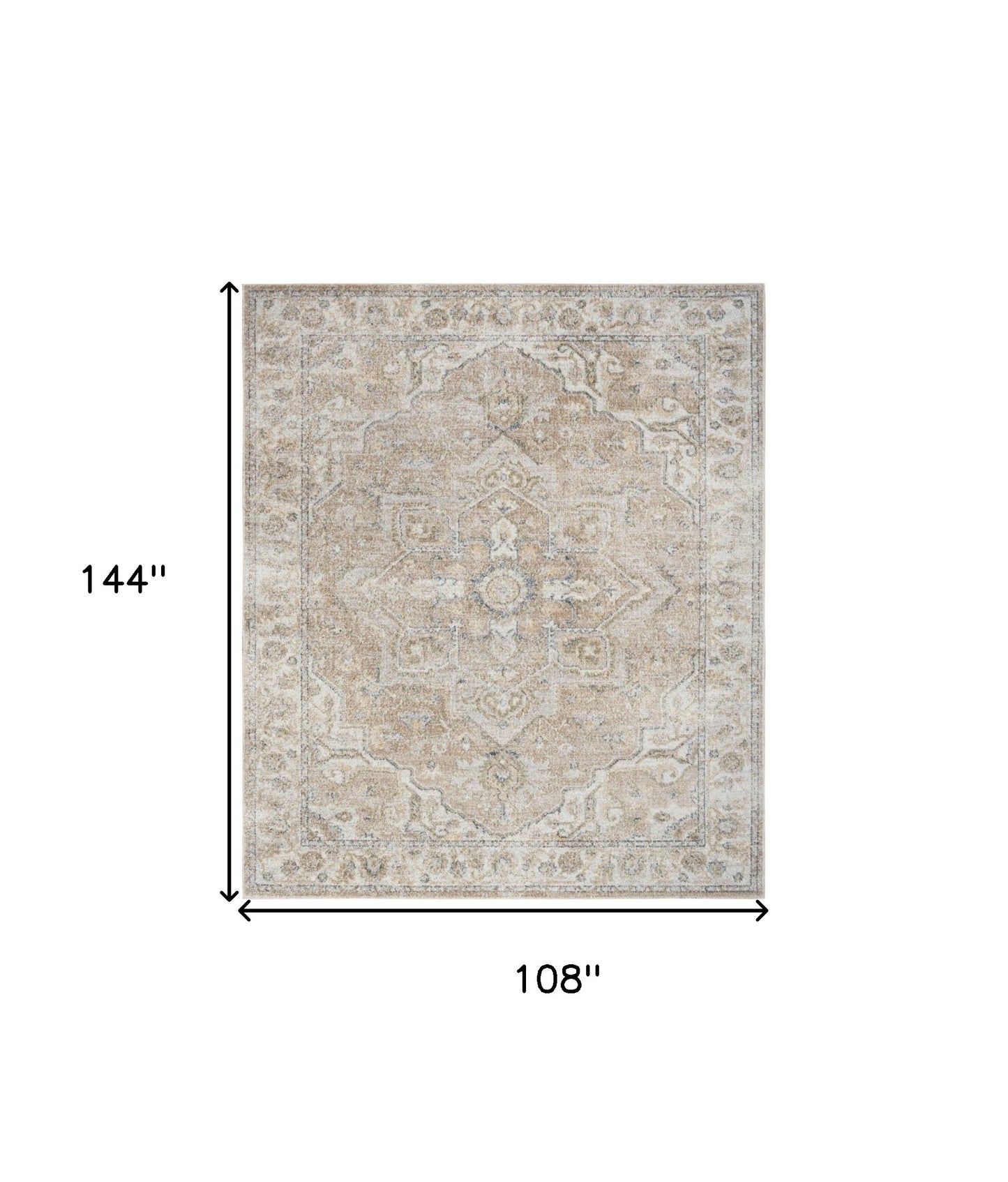 9' X 12' Beige Oriental Power Loom Area Rug