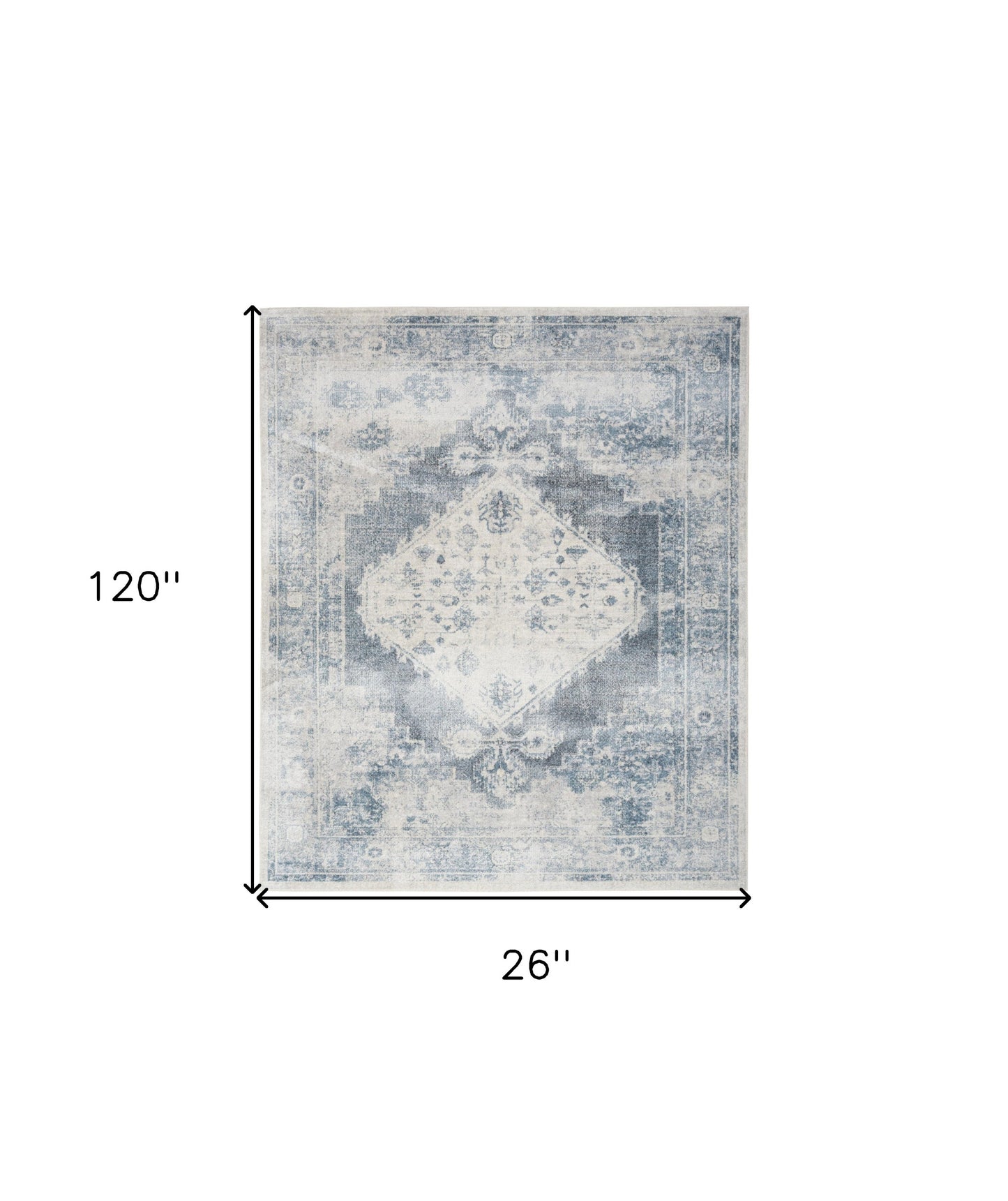 10' Blue Oriental Power Loom Distressed Washable Runner Rug