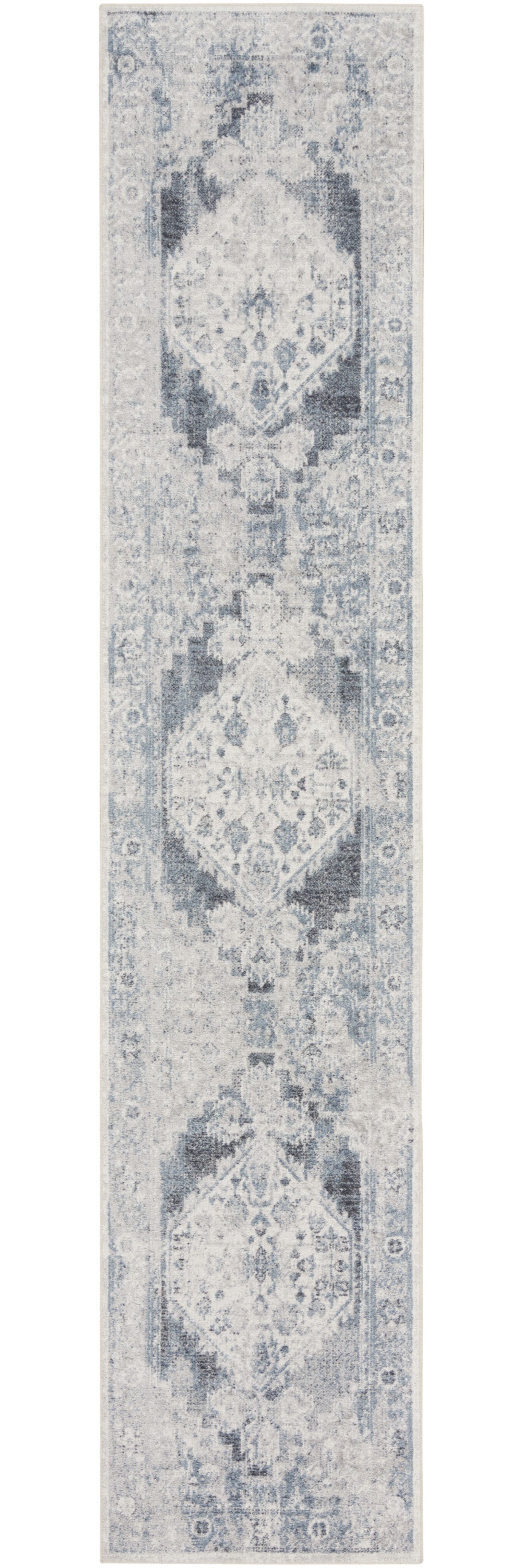 10' Blue Oriental Power Loom Distressed Washable Runner Rug