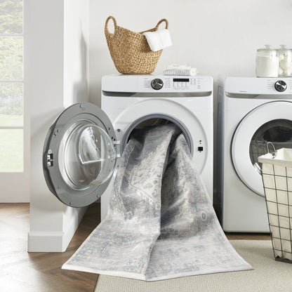 10' Blue Oriental Power Loom Distressed Washable Runner Rug