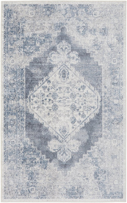 3' X 5' Blue Oriental Power Loom Distressed Washable Area Rug