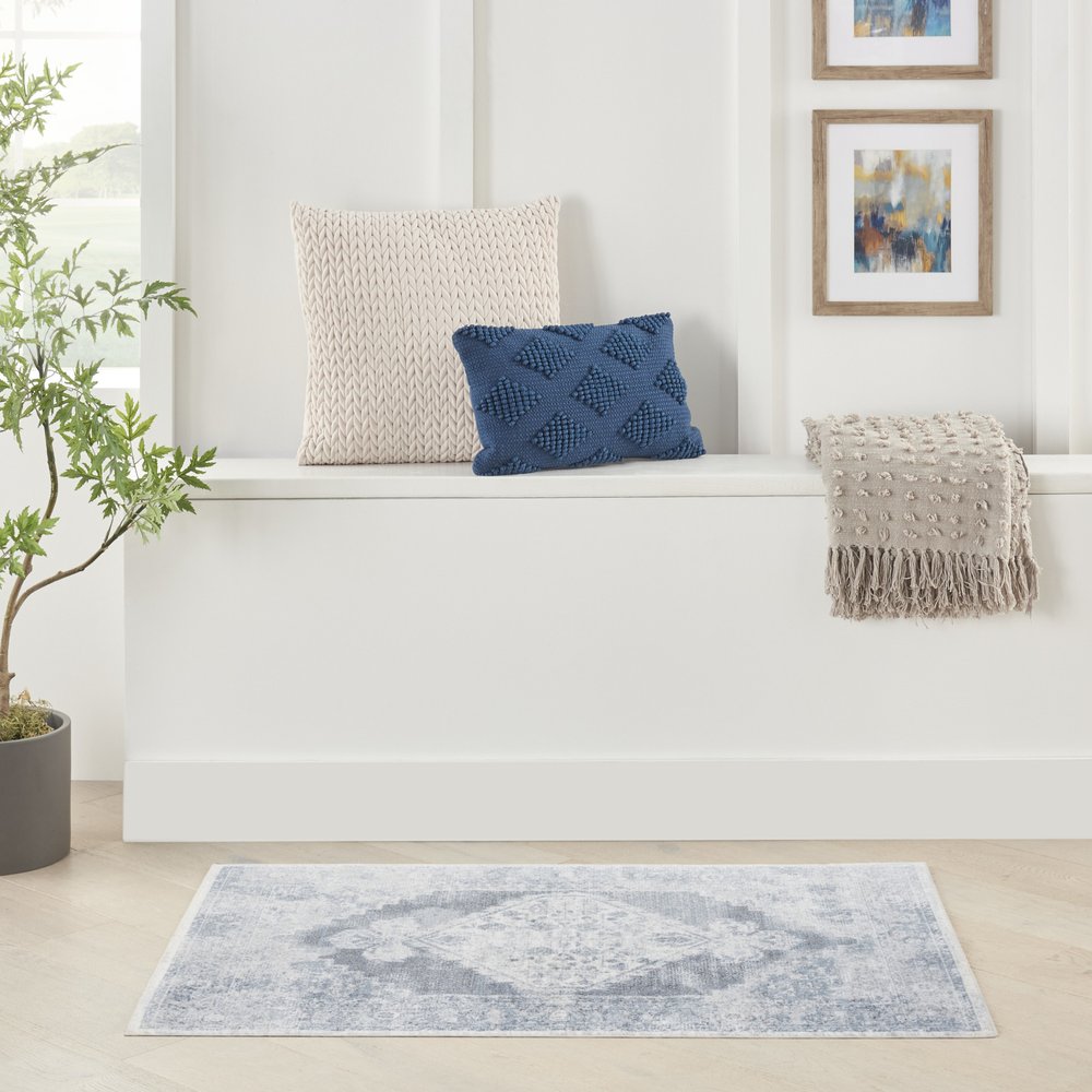3' X 5' Blue Oriental Power Loom Distressed Washable Area Rug