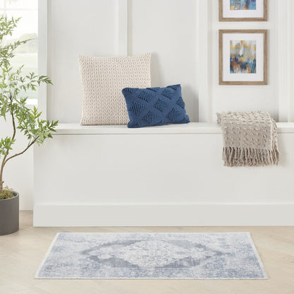 3' X 5' Blue Oriental Power Loom Distressed Washable Area Rug
