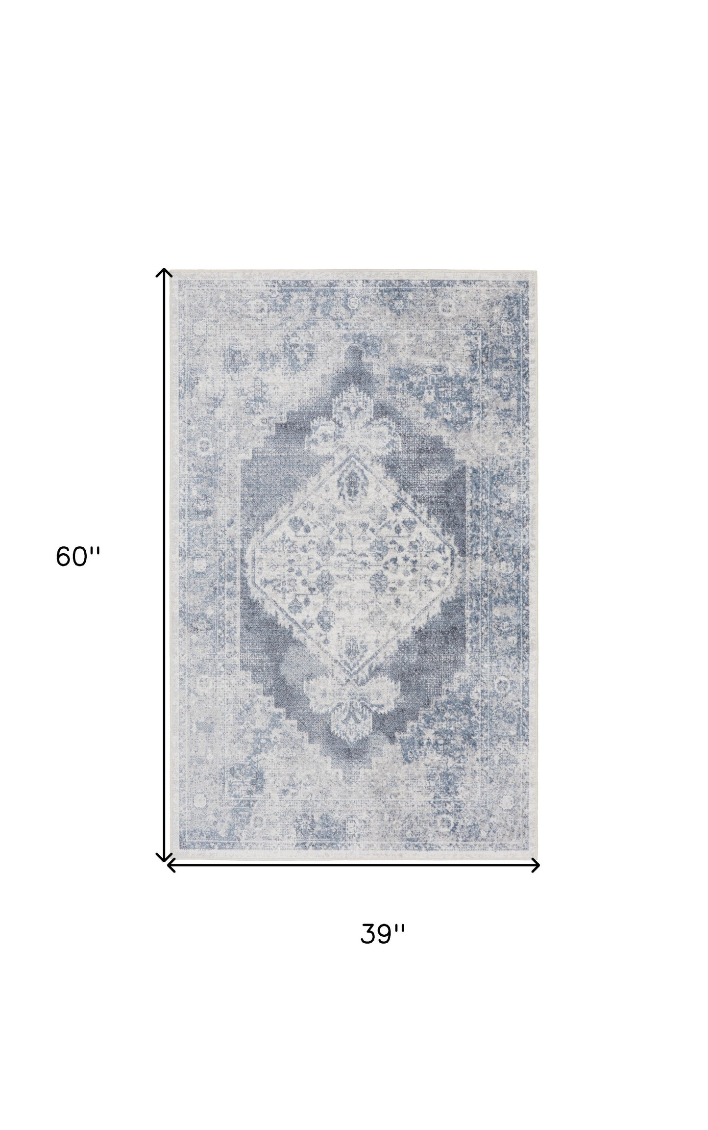 3' X 5' Blue Oriental Power Loom Distressed Washable Area Rug