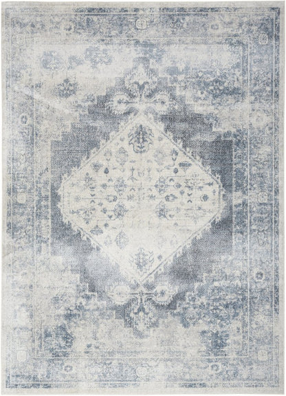 4' X 6' Blue Oriental Power Loom Distressed Washable Area Rug