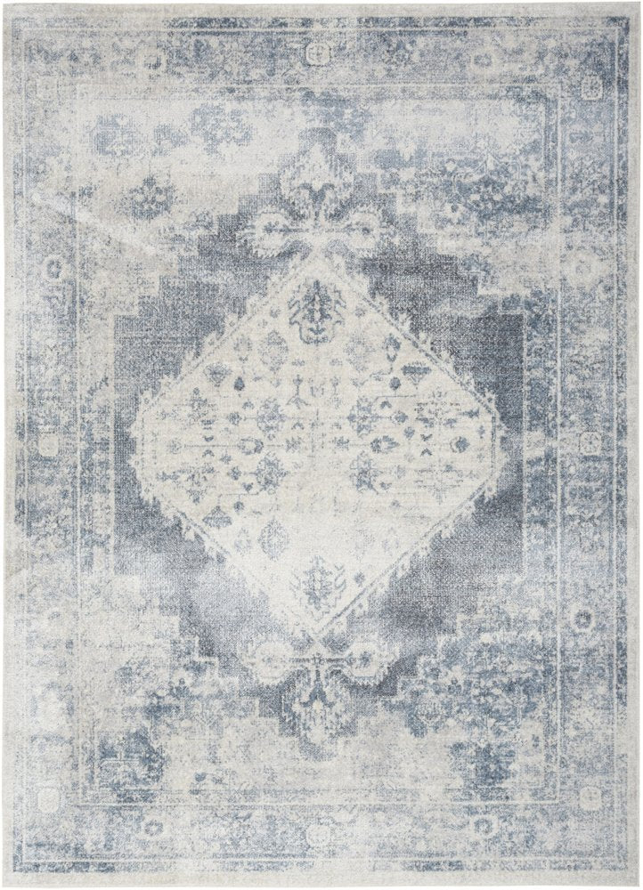 4' X 6' Blue Oriental Power Loom Distressed Washable Area Rug