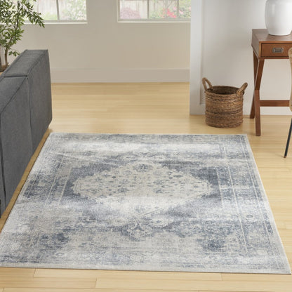 4' X 6' Blue Oriental Power Loom Distressed Washable Area Rug