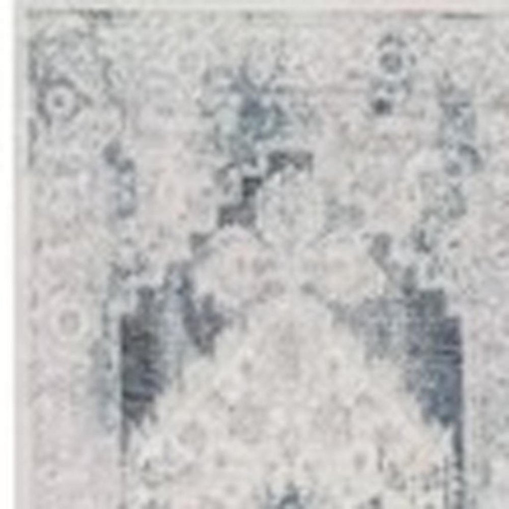 8' Blue Oriental Power Loom Distressed Washable Runner Rug