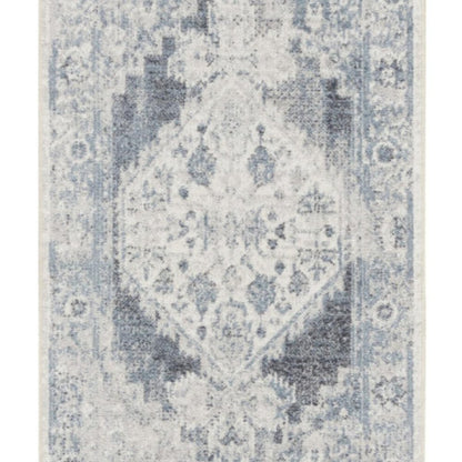 8' Blue Oriental Power Loom Distressed Washable Runner Rug
