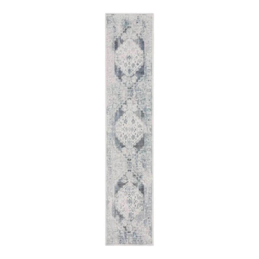 8' Blue Oriental Power Loom Distressed Washable Runner Rug