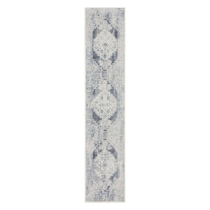 8' Blue Oriental Power Loom Distressed Washable Runner Rug