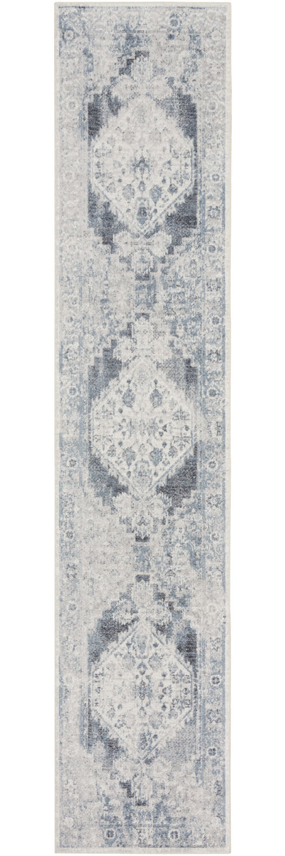 8' Blue Oriental Power Loom Distressed Washable Runner Rug