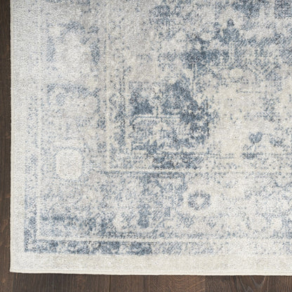 8' Blue Oriental Power Loom Distressed Washable Runner Rug