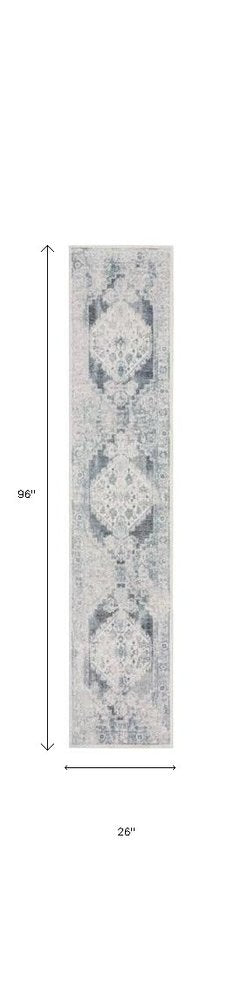 8' Blue Oriental Power Loom Distressed Washable Runner Rug