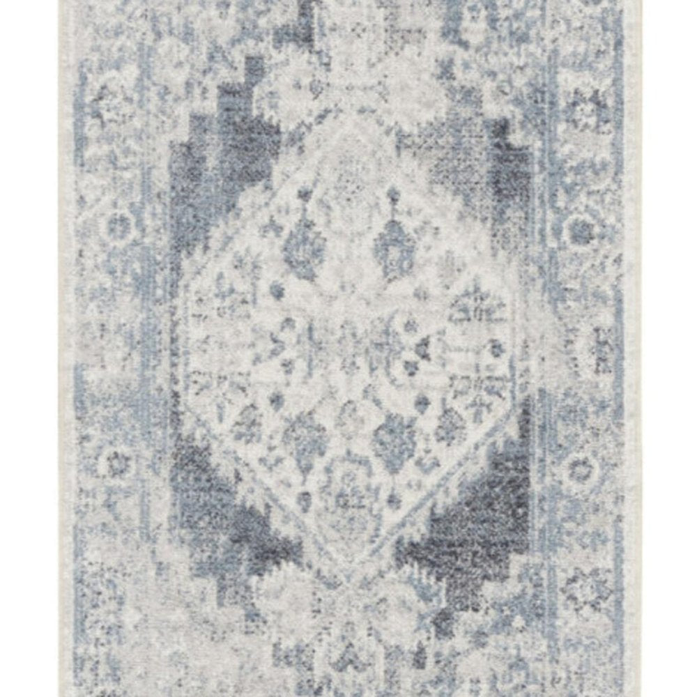 8' Blue Oriental Power Loom Distressed Washable Runner Rug