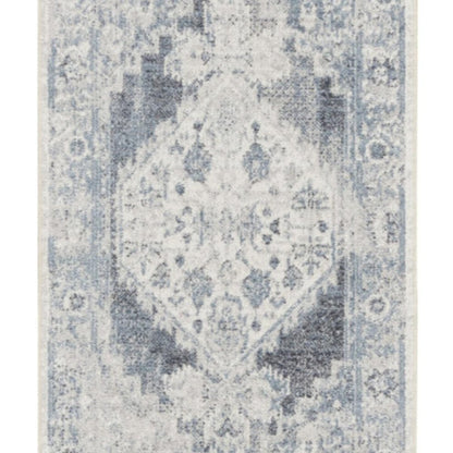 8' Blue Oriental Power Loom Distressed Washable Runner Rug
