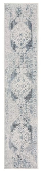 8' Blue Oriental Power Loom Distressed Washable Runner Rug