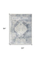 5' X 7' Blue Oriental Power Loom Distressed Washable Area Rug