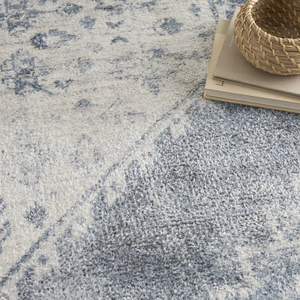 5' X 7' Blue Oriental Power Loom Distressed Washable Area Rug