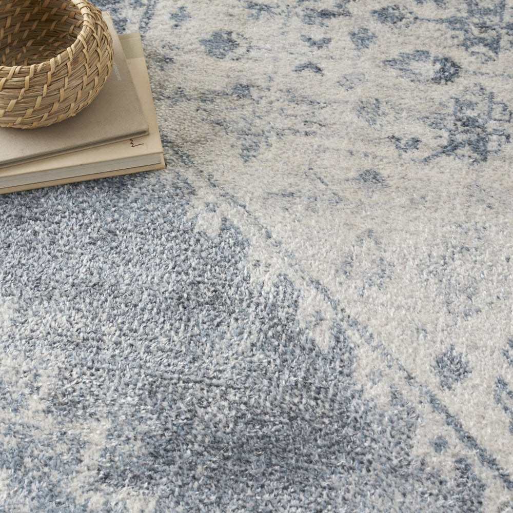 7' X 9' Blue Oriental Power Loom Distressed Washable Area Rug