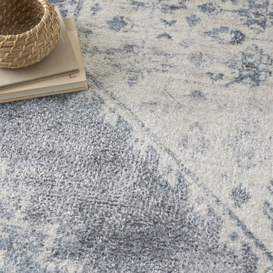 7' X 9' Blue Oriental Power Loom Distressed Washable Area Rug