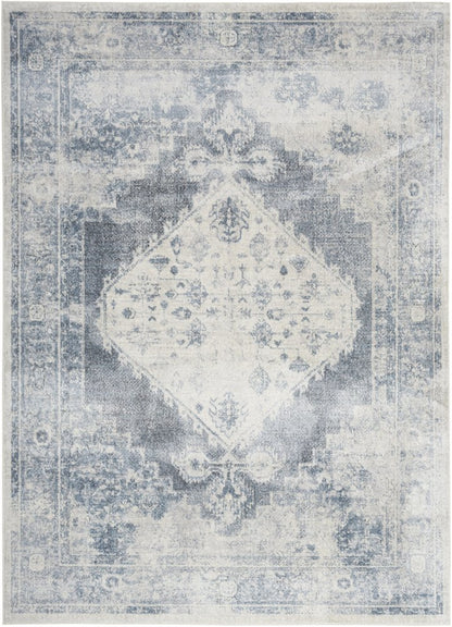 7' X 9' Blue Oriental Power Loom Distressed Washable Area Rug