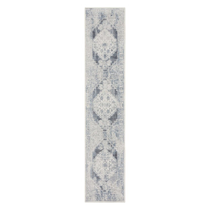 12' Blue Oriental Power Loom Distressed Washable Runner Rug
