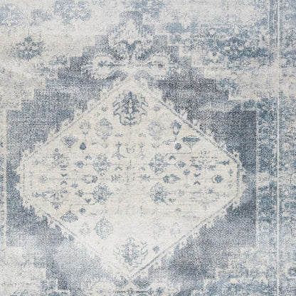 12' Blue Oriental Power Loom Distressed Washable Runner Rug