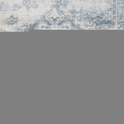 12' Blue Oriental Power Loom Distressed Washable Runner Rug