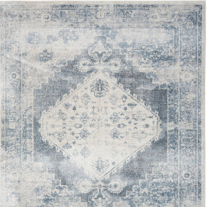 12' Blue Oriental Power Loom Distressed Washable Runner Rug