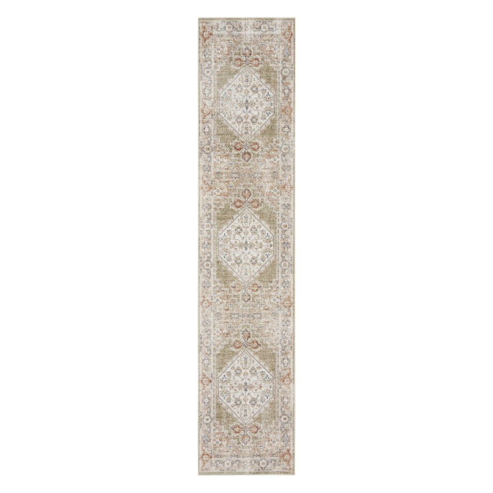 8' Sage Oriental Power Loom Distressed Washable Runner Rug