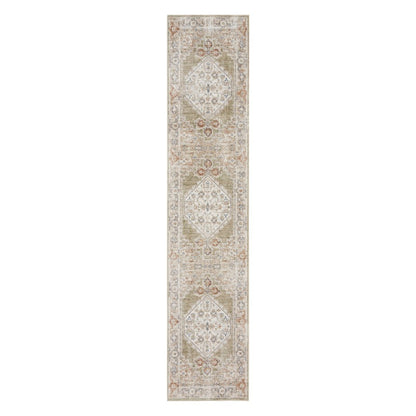 8' Sage Oriental Power Loom Distressed Washable Runner Rug