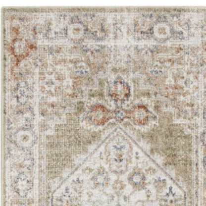 8' Sage Oriental Power Loom Distressed Washable Runner Rug