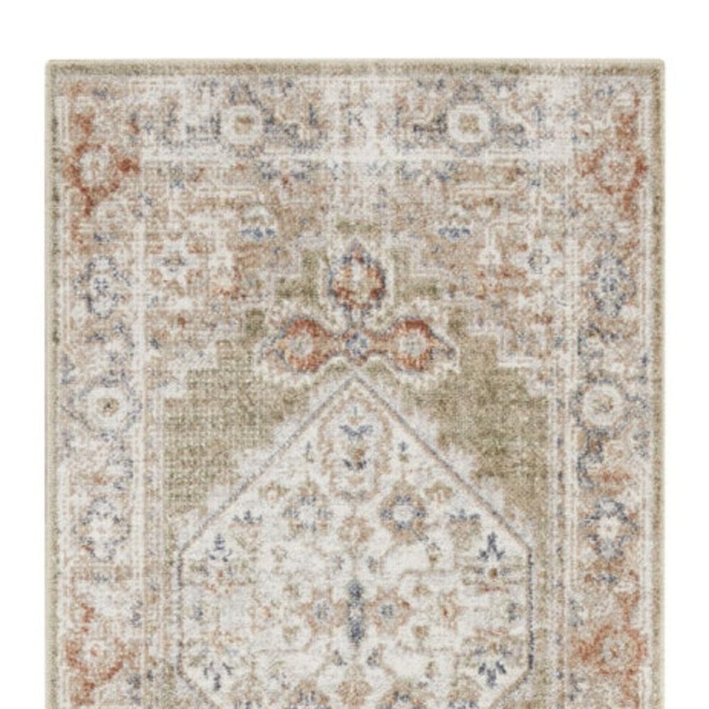 8' Sage Oriental Power Loom Distressed Washable Runner Rug