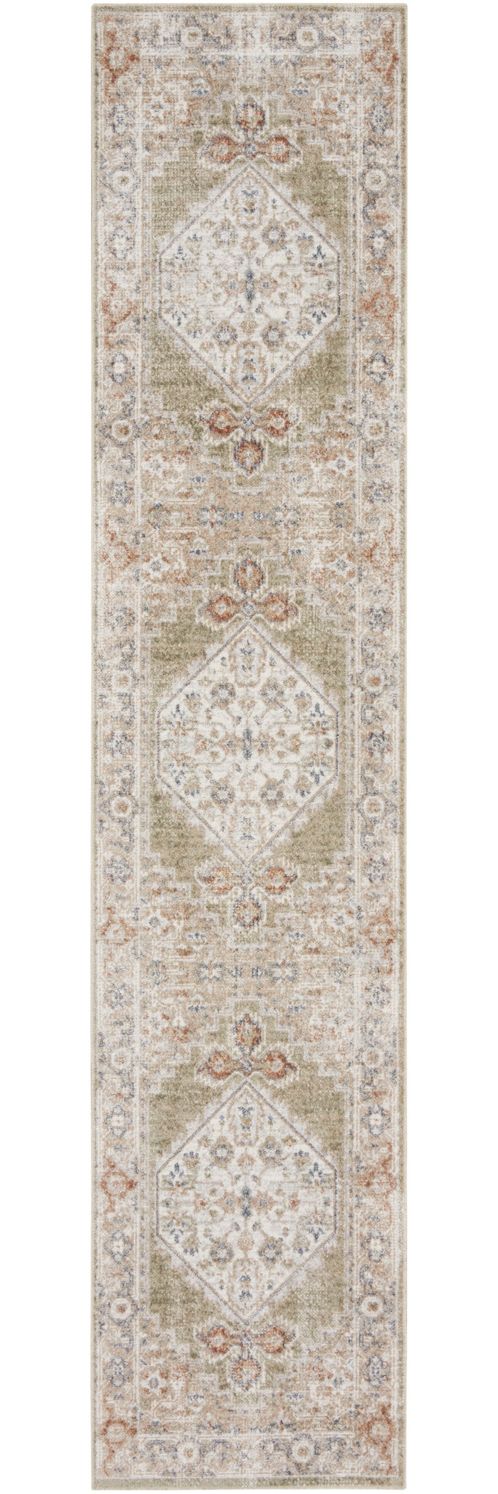 8' Sage Oriental Power Loom Distressed Washable Runner Rug