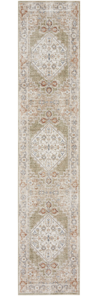 8' Sage Oriental Power Loom Distressed Washable Runner Rug