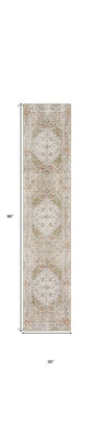 8' Sage Oriental Power Loom Distressed Washable Runner Rug