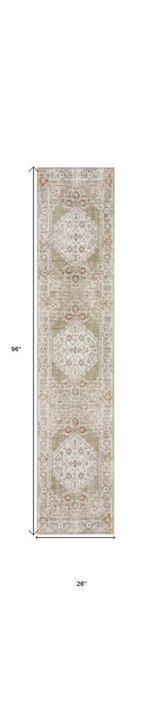 8' Sage Oriental Power Loom Distressed Washable Runner Rug