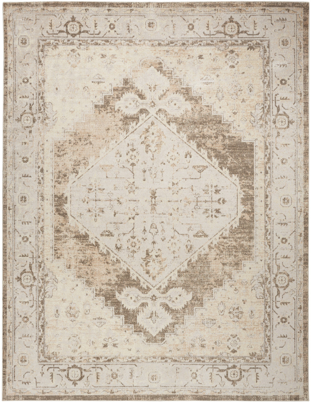 5' X 7' Sage Oriental Power Loom Distressed Washable Area Rug